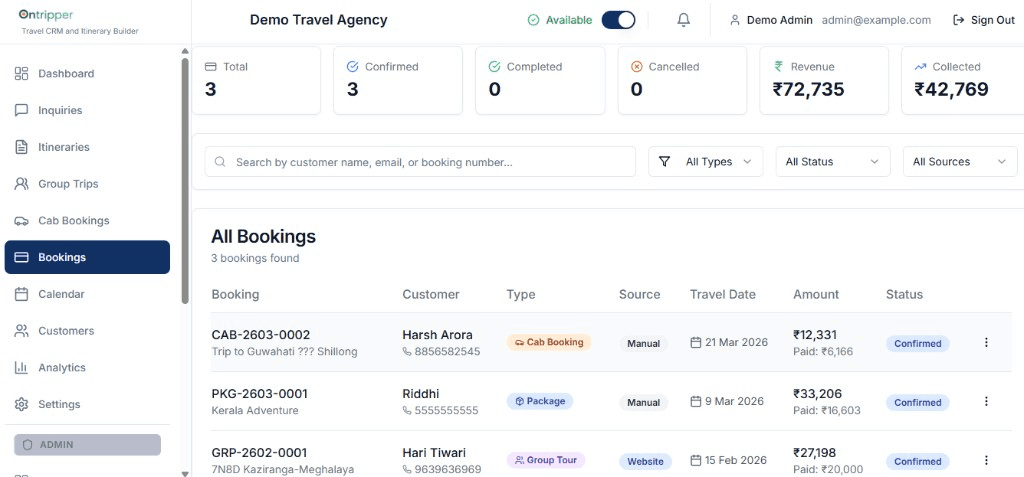 Booking Management screenshot